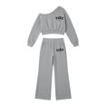 thumbnail image 1 of Kiijoy Girls' Outfits Off Shoulder Cropped Sweatshirt Wide Leg Sweatpants Set, Sizes 5-14, 1 of 3