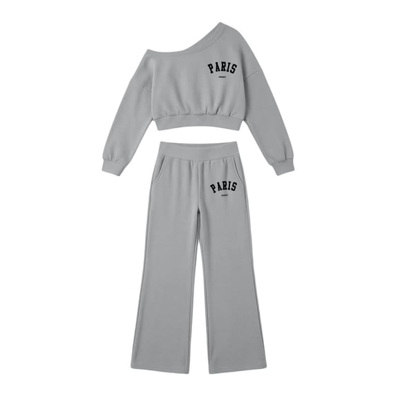 Kiijoy Girls' Outfits Off Shoulder Cropped Sweatshirt Wide Leg Sweatpants Set, Sizes 5-14