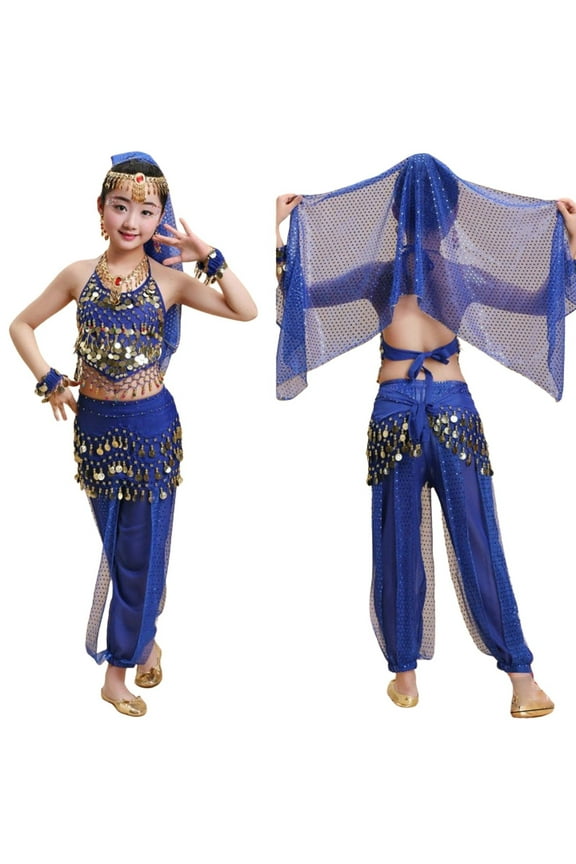 Girls Outfits Sequins Fringe Dance Camisole Mesh Pants Dancewear Set, Sizes 2-4