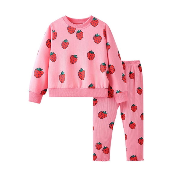 Kiijoy Girls Outfits Strawberry Print Crewneck Sweatshirt Jogger Pants Set, Sizes 7-8