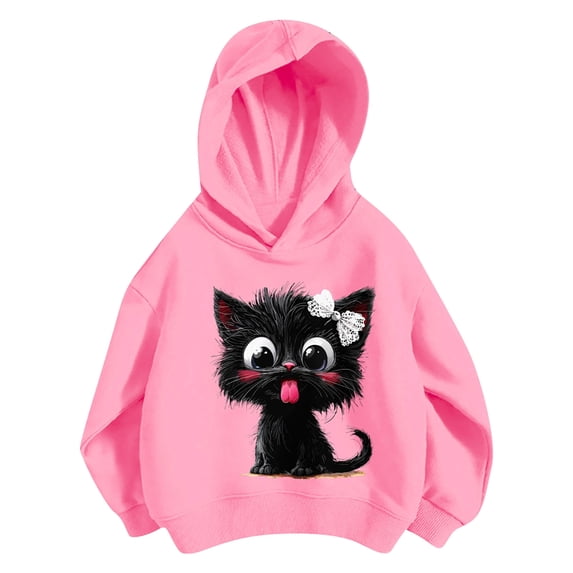Kiijoy Girls Oversized Hoodie Cute Cat Graphic Pullover Sweatshirt, Pink, Sizes 8-9Y