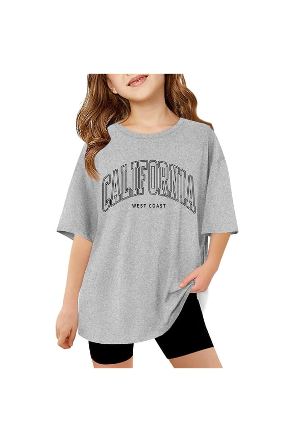 Girls Oversized Short Sleeve T-Shirt California Print Crew Neck T Shirt, Sizes 3-14