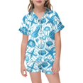 thumbnail image 1 of Kiijoy Girls Pajamas Ocean Graphic Print Short Sleeve Button Top Shorts Homewear, Sizes 2-13, 1 of 3