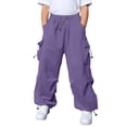 thumbnail image 1 of Kiijoy Girls Parachute Pants Casual Athletic Baggy Cargo Pants Joggers, Purple, Sizes 5-15, 1 of 8