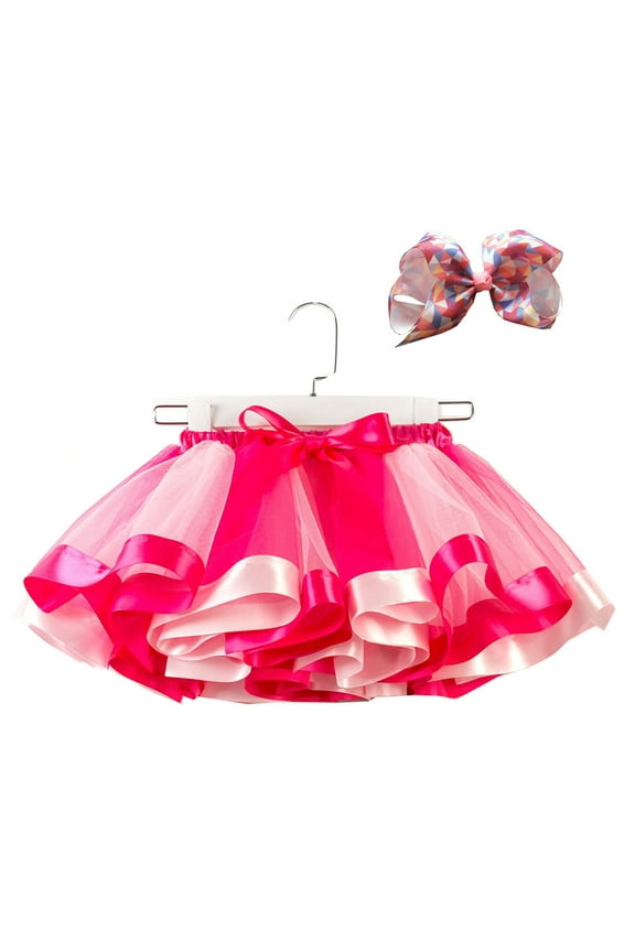Girls Party Tutu Skirt Rainbow Dance Ballet Tulle Skirt with Hairband, Sizes 4-6