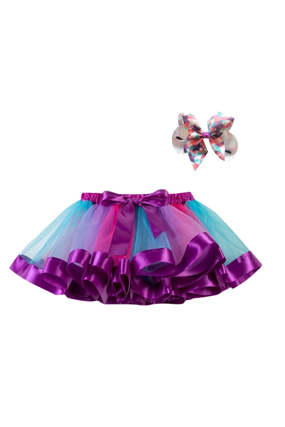 Girls Party Tutu Skirt Rainbow Dance Ballet Tulle Skirt with Hairband, Sizes 4-6