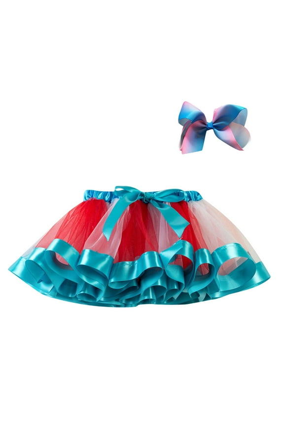 Girls Party Tutu Skirt Rainbow Dance Ballet Tulle Skirt with Hairband, Sizes 8-10