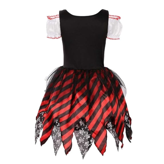Kiijoy Girls Pirate Dress Up Outfits Role Play Cold Shoulder Dress Eyepatch Hat Set