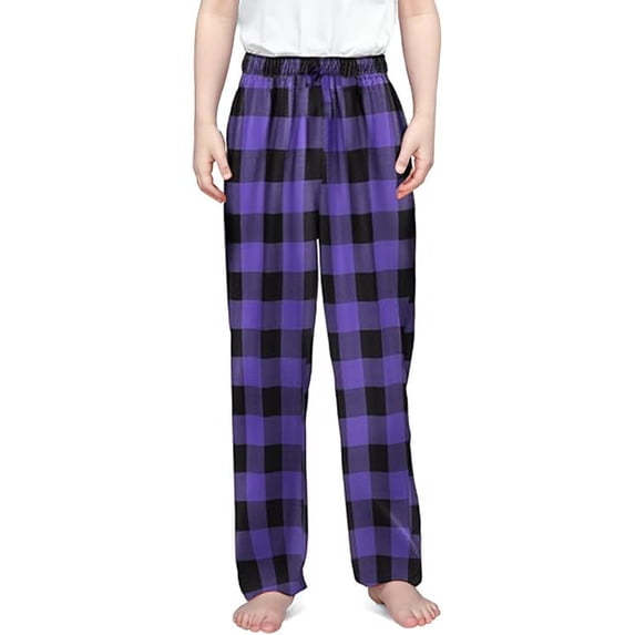Kiijoy Girls Plaid Pants Casual High Rise Pull-On Loungewear Sleep Trousers, Sizes 5-6