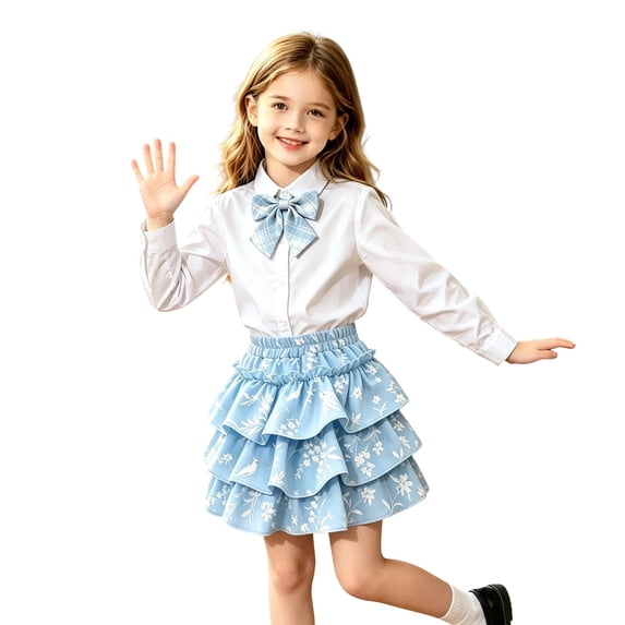 Kiijoy Girls Plaid Ruffle Skirt School Style High Waisted A Line Skirt, Size 3-14