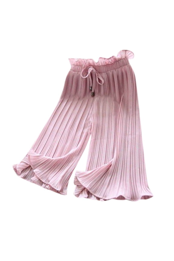 Girls Pleated Wide Leg Pants Lightweight Loose Casual Cropped Pants, Sizes 4-5