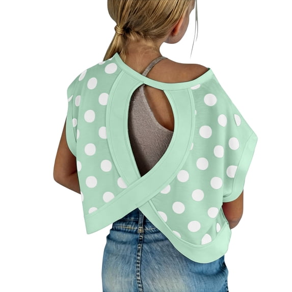 Kiijoy Girls Polka Dot Cutout Batwing Sleeve Crop Top Workout Tee Active T-Shirt, Sizes 13-14