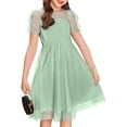 thumbnail image 1 of Kiijoy Girls Polka Dot Party Dress Casual Mesh Puff Sleeve Skater Dress, Size 5-14, 1 of 1