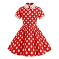 thumbnail image 1 of Kiijoy Girls Polka Dot Short Sleeve Polo Dress Vintage Elegant Party Dress, Sizes 5-6, 1 of 3