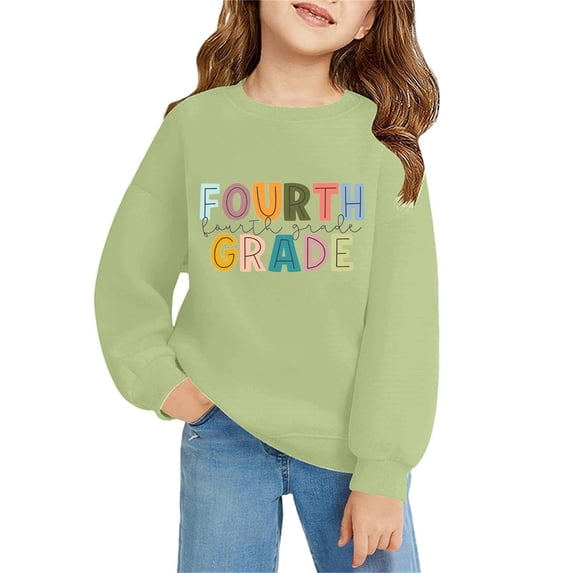 Kiijoy Girls Preppy Sweatshirt Kids Letter Print Crewneck Pullover, Sizes 8-9Y