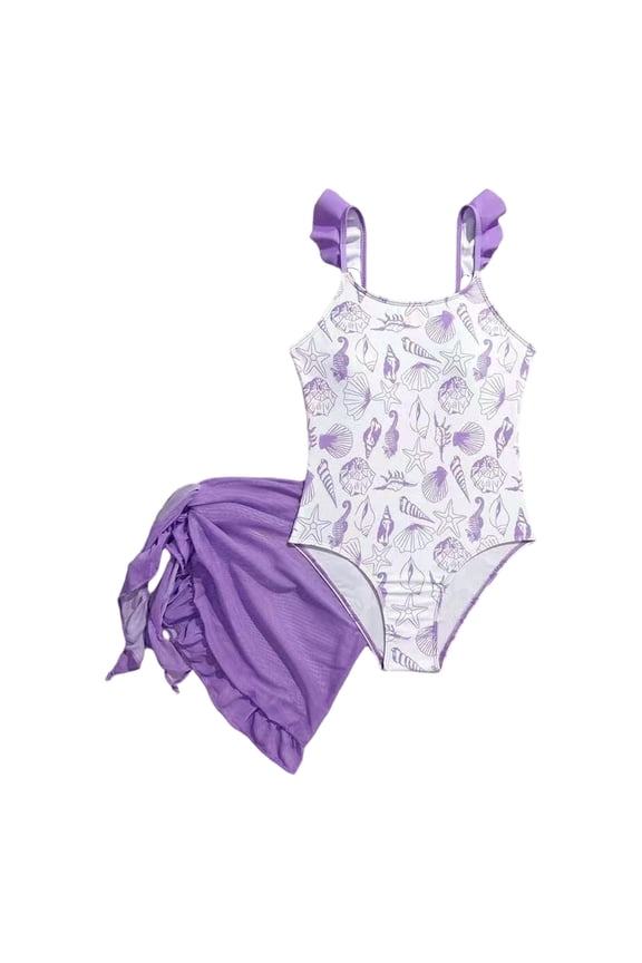 Girls Quick Dry Ruffle One Piece Swimsuit with Cover Up Skirt Swimwear, Sizes 8-13