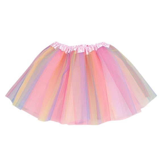 Kiijoy Girls Rainbow Mesh Tulle Skirt Party Dance Layered Tutu Skirt, Sizes One Size
