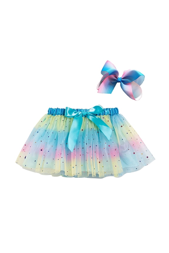 Girls Rainbow Mesh Tutu Skirt Ballet Dance Party Skirt with Hairband, Sizes 2-11