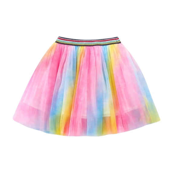 Kiijoy Girls Rainbow Mesh Tutu Skirt Colorful Ballet Dance Party Tulle Skirt, Sizes 2-10
