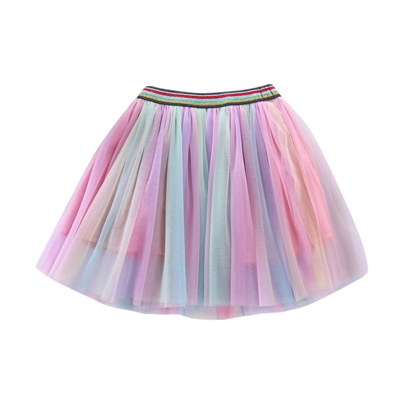 Kiijoy Girls Rainbow Mesh Tutu Skirt Colorful Ballet Dance Party Tulle Skirt, Sizes 2-10