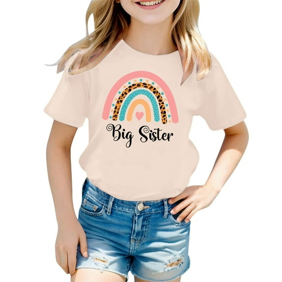 Kiijoy Girls Rainbow Print Graphic Tee Short Sleeve Crew Neck T-Shirt