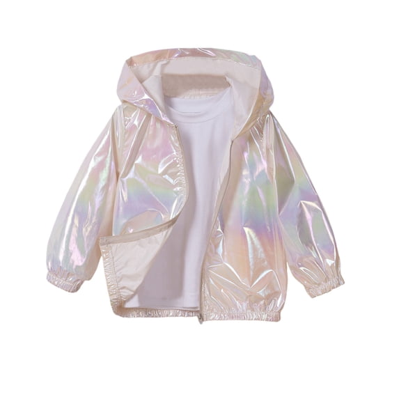Kiijoy Girls Reflective Sun Hoodie Lightweight Jacket Kids Raincoat, White, 5-6 Years