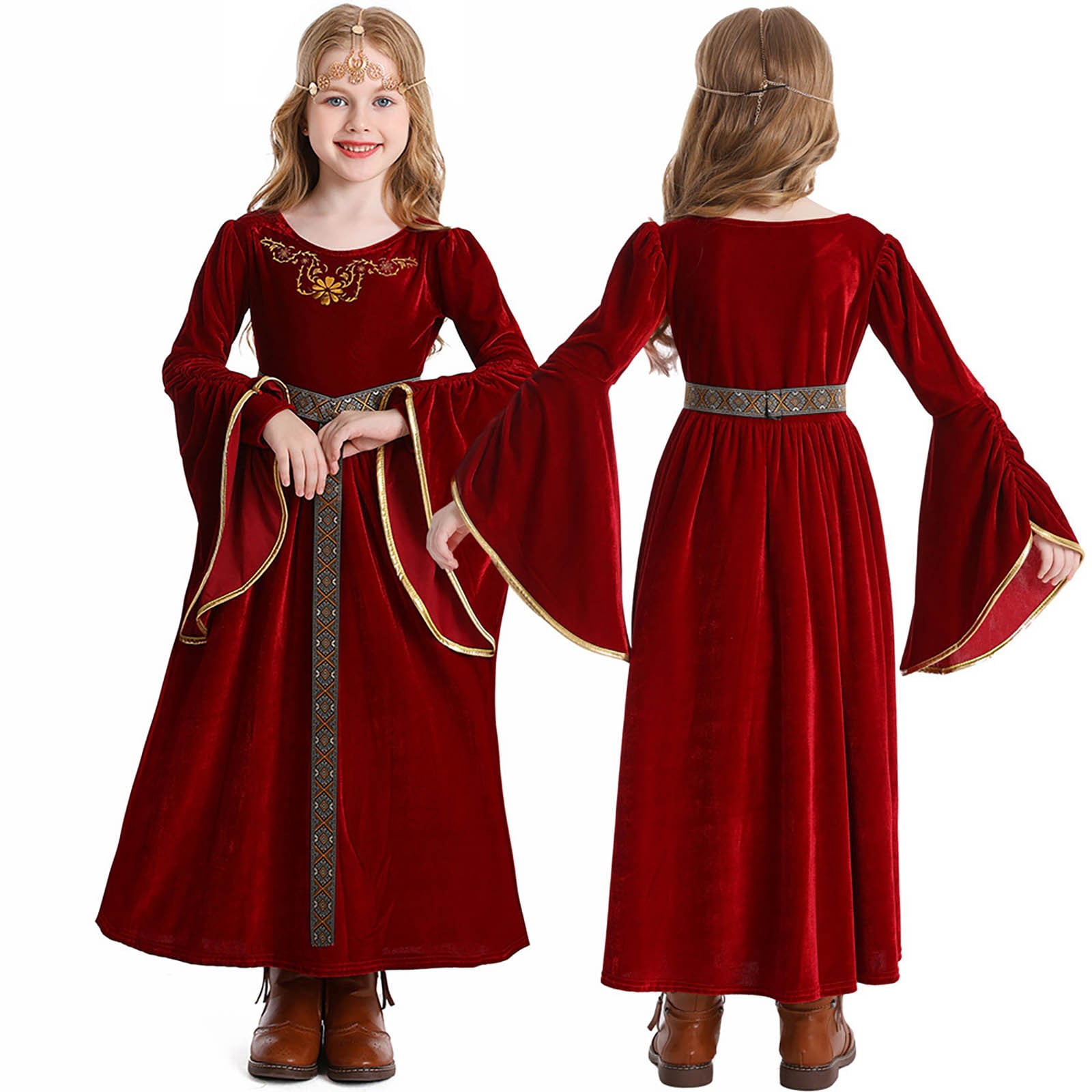 Kiijoy Girls Retro Medieval Dress Flare Sleeve Court Style Performance ...