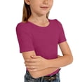 thumbnail image 1 of Kiijoy Girls Ribbed Knit Short Sleeve T-Shirt Soft Casual Solid Crewneck T Shirt, Sizes 7-14, 1 of 3