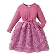 thumbnail image 1 of Kiijoy Girls Rosette Long Sleeve Dress Solid Color Crewneck Princess Dress, Sizes 2-7, 1 of 5