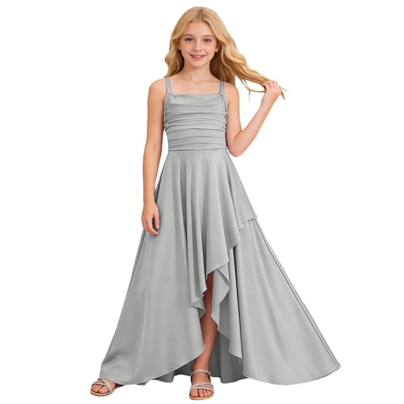 Kiijoy Girls Ruched Irregular Party Maxi Dress Pageant Spaghetti Strap Dress, Sizes 3-14