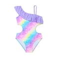 thumbnail image 1 of Kiijoy Girls Ruffle Cut Out One-Piece Swimsuit Rainbow Stripe Bathing Suit, Sizes 5-14, 1 of 6