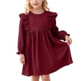 thumbnail image 1 of Kiijoy Girls Ruffle Long Sleeve Dress Spring Fall Casual A Line Dress, Red, Size 2-7, 1 of 3