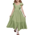 thumbnail image 1 of Kiijoy Girls Ruffled Backless Square Neck Dress Casual Solid Tiered Long Dress, Sizes 4-15, 1 of 4