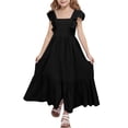 thumbnail image 1 of Kiijoy Girls Ruffled Backless Square Neck Dress Casual Solid Tiered Long Dress, Sizes 4-15, 1 of 4