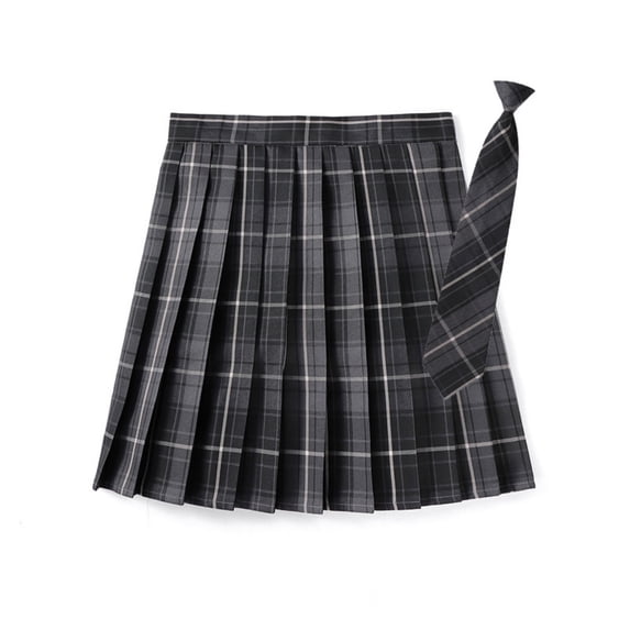 Kiijoy Girls School Plaid Pleated Skirt A Line Skater Skirt with Built In Shorts, Black, Size 9-18