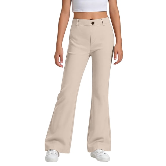 Kiijoy Girls School Uniform Flare Pants Pull-On Stretch Twill Trousers, Sizes 5-16