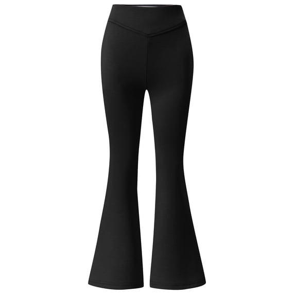 Kiijoy Girls School Uniform Pants Pull On High Waisted Stretch Flared Pants, Black, Sizes 5-6