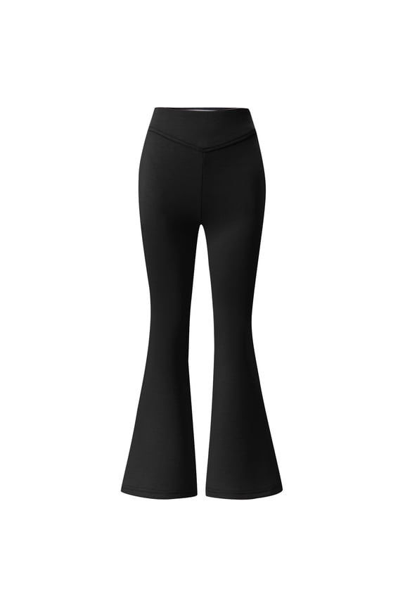 Girls School Uniform Pants Pull On High Waisted Stretch Flared Pants, Black, Sizes 5-6