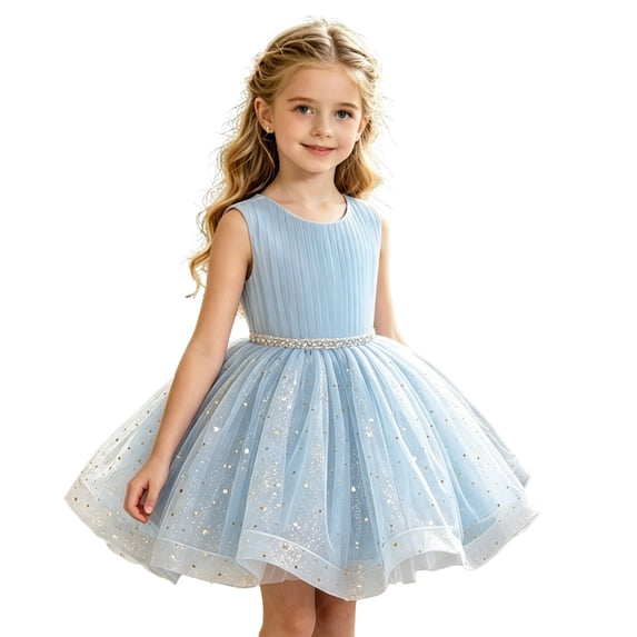 Kiijoy Girls Sequin Formal Dress Sleeveless Tulle Tutu Party Princess Dress