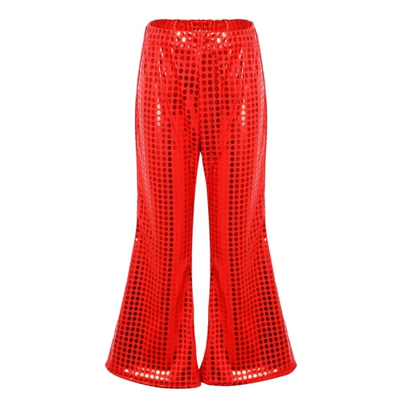 Kiijoy Girls Sequin Glitter Flare Pants Stage Performance Baggy Pull On Pants, Sizes 1-16
