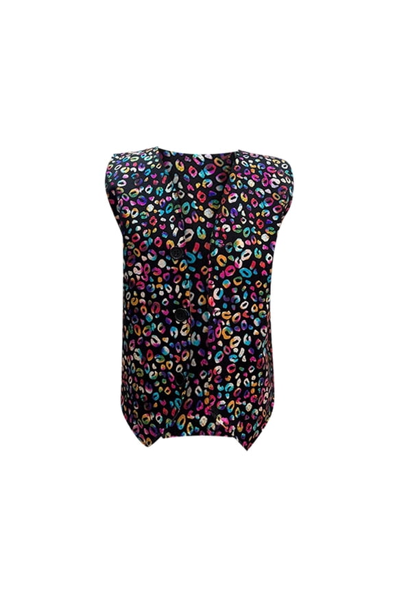 Girls Sequin Leopard Print Vest Kids Stylish Sleeveless Cardigan Top, Sizes 4-5