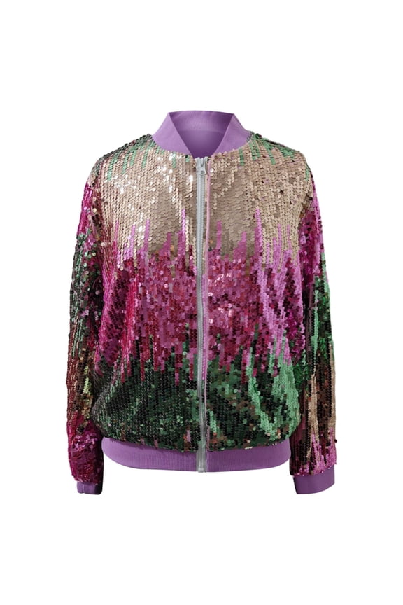 Girls Sequins Glitter Jacket Party Bomber Jacket Outerwear, Sizes 10-12