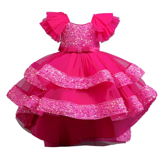 Kiijoy Girls Sequins Ruffle Formal Dress Pageant Party Wedding Dress Evening Gown, Sizes 7-8