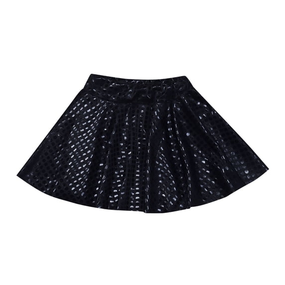 Kiijoy Girls Shiny Dance Disco A Line Skirt Flared Stage Performance Skirt, Sizes 8-9