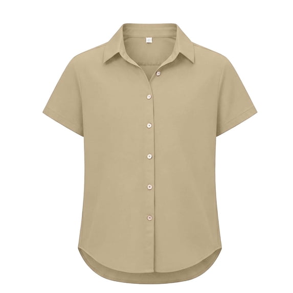 Kiijoy Girls Short Sleeve Button Down Shirt Summer Lightweight Shirt, Khaki, 5-6 Years