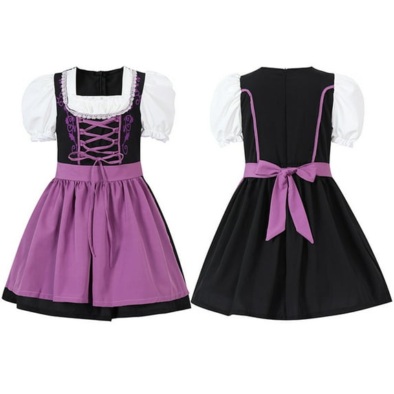 Kiijoy Girls Short Sleeve Oktoberfest Dress & Apron Role Play 2Pcs Dress Outfit
