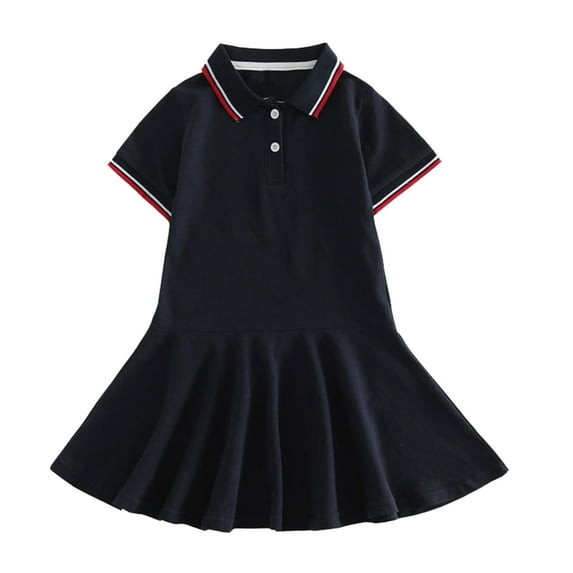 Kiijoy Big Girls Short Sleeve Polo Dress School Uniform Solid Color Casual Preppy Dress