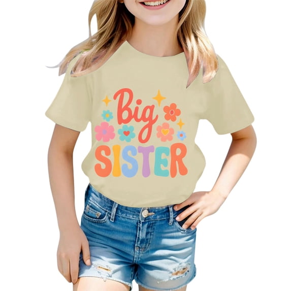 Kiijoy Girls Short Sleeve T-Shirt Casual Graphic Round Neck T Shirt Kids Top, Sizes 1-2