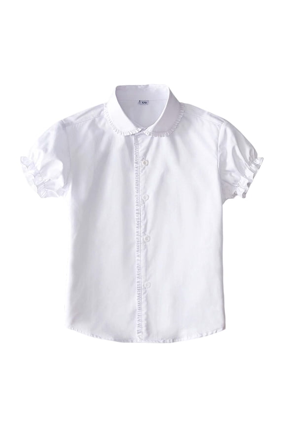 Girls Short Sleeve White Shirt School Uniform Lace Button Up Shirt, Sizes 11-12