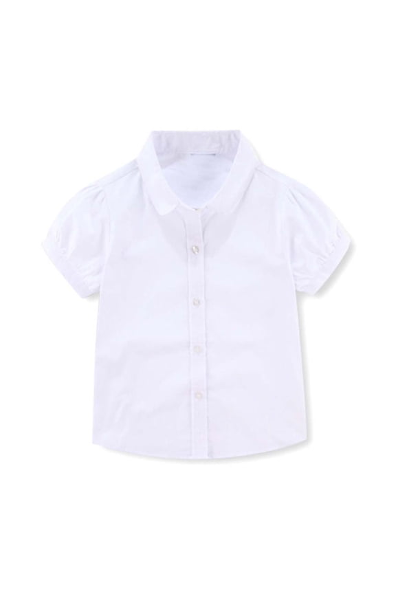Girls Short Sleeve White Shirt Solid Versatile School Button-Up Shirt